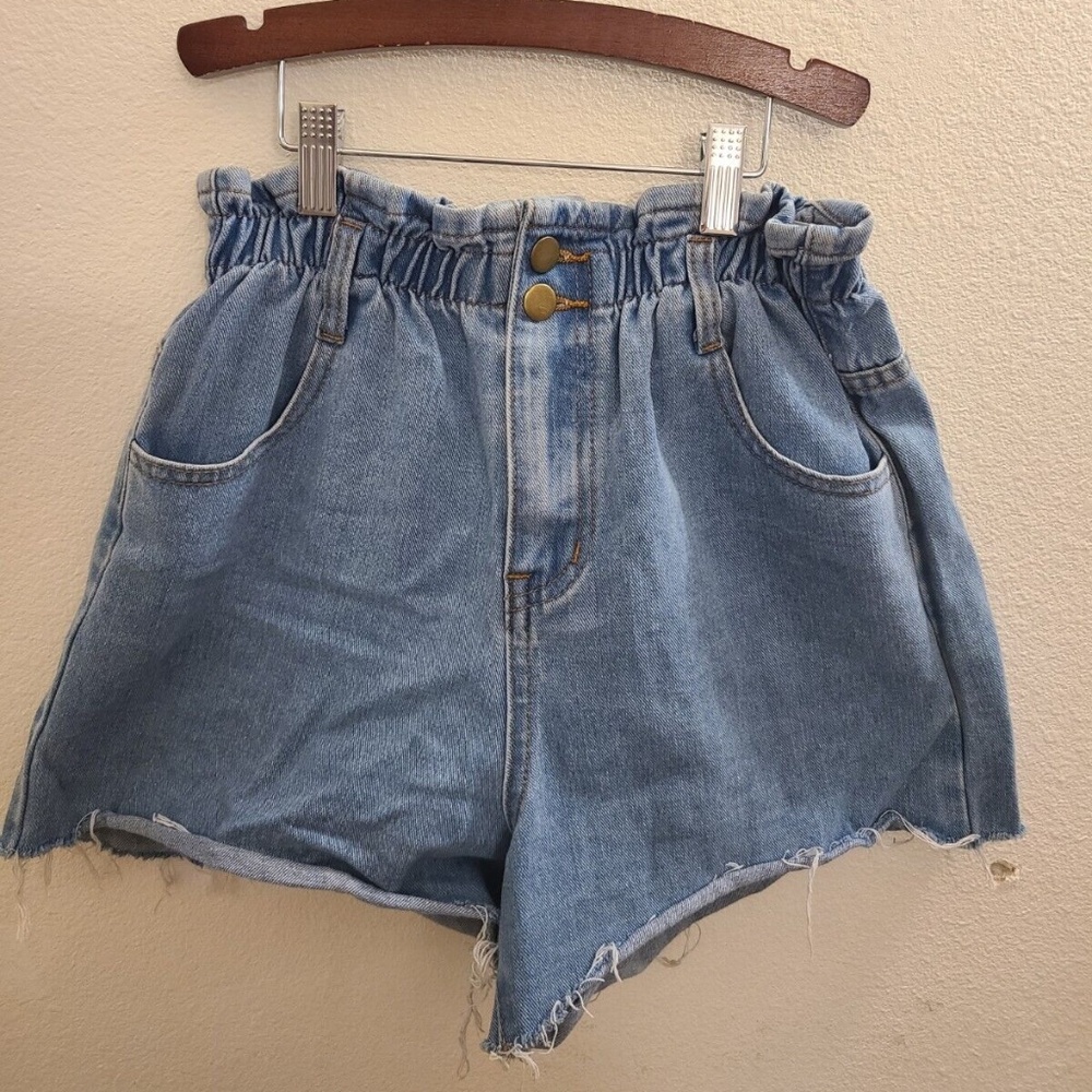 Princess Polly Paper Bag Denim Jean Shorts Womens Size US 2 Small Raw-hem